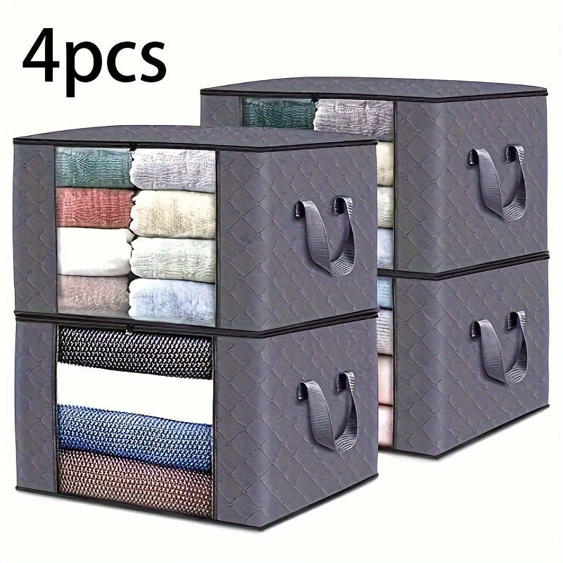 4 piezas Bolsas de almacenamiento de tela - Armario de almacenamiento portátil autosoportante para ropa, mantas y edredones, impermeable, con cremalleras dobles y asas mejoradas - Capacidad de almacenamiento cerrado inferior a 3,2 pies cúbicos, ligero inf