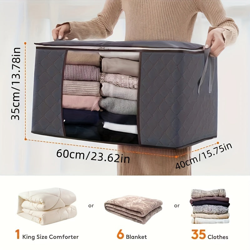 4 piezas Bolsas de almacenamiento de tela - Armario de almacenamiento portátil autosoportante para ropa, mantas y edredones, impermeable, con cremalleras dobles y asas mejoradas - Capacidad de almacenamiento cerrado inferior a 3,2 pies cúbicos, ligero inf