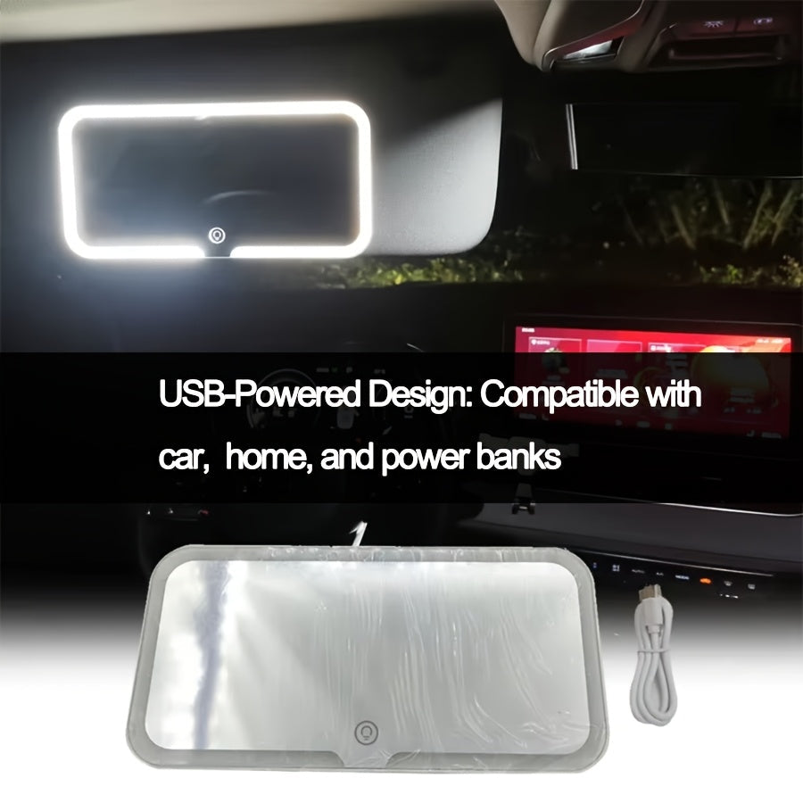3-Niveles de Iluminación Táctil, Claridad HD, Luz Suave Día y Noche | Espejo de Vanidad Plegable Portátil para Coche con Luz LED Ajustable | Cargable por USB, Vidrio Antirrayas Duradero | Ideal para Revisar el Maquillaje, Uso Diurno y Nocturno en el Coche