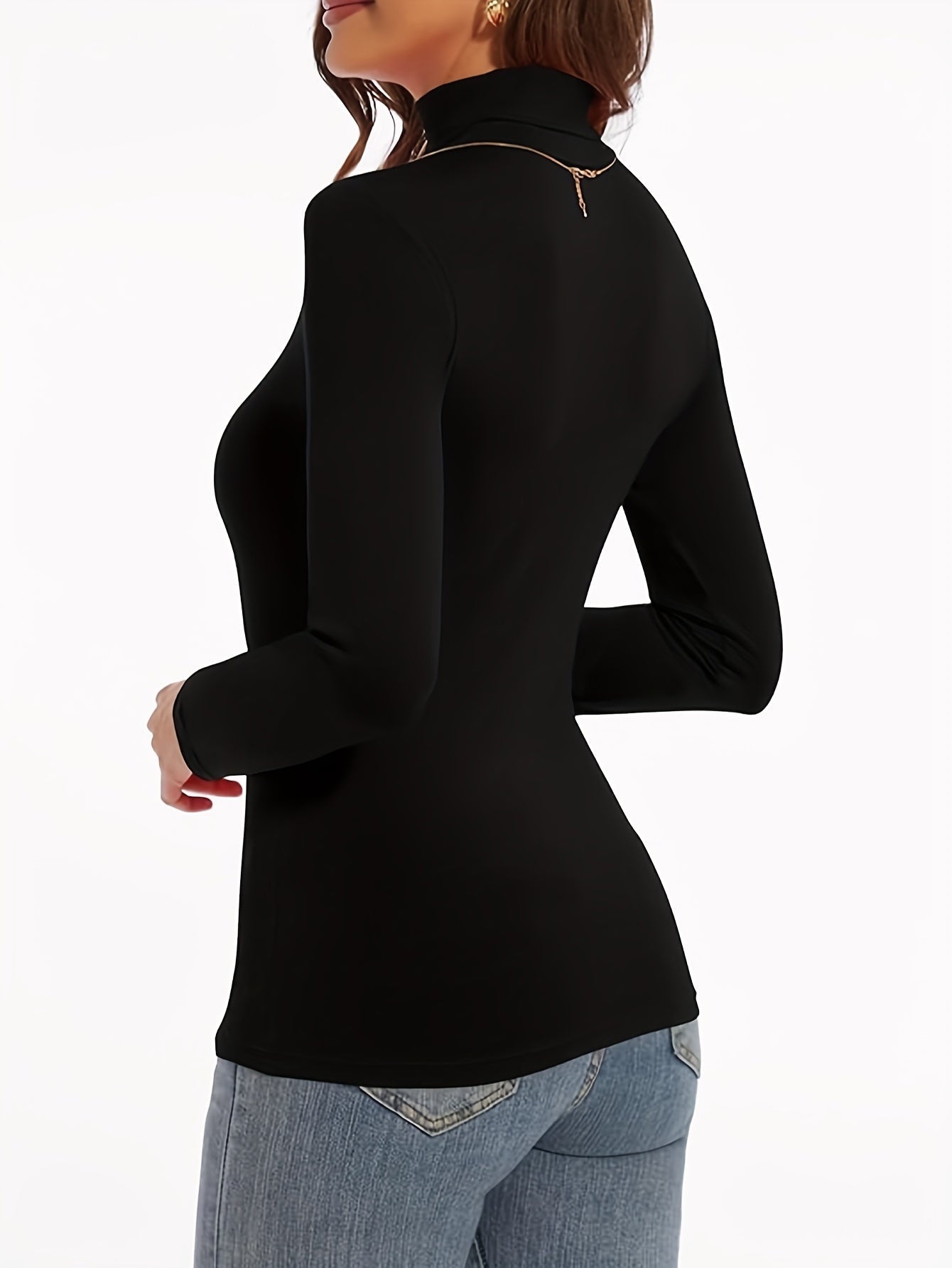 Ropa interior térmica de felpa sólida para otoño e invierno, camiseta ajustada de cuello alto de manga larga, ropa interior y lencería para mujer.
