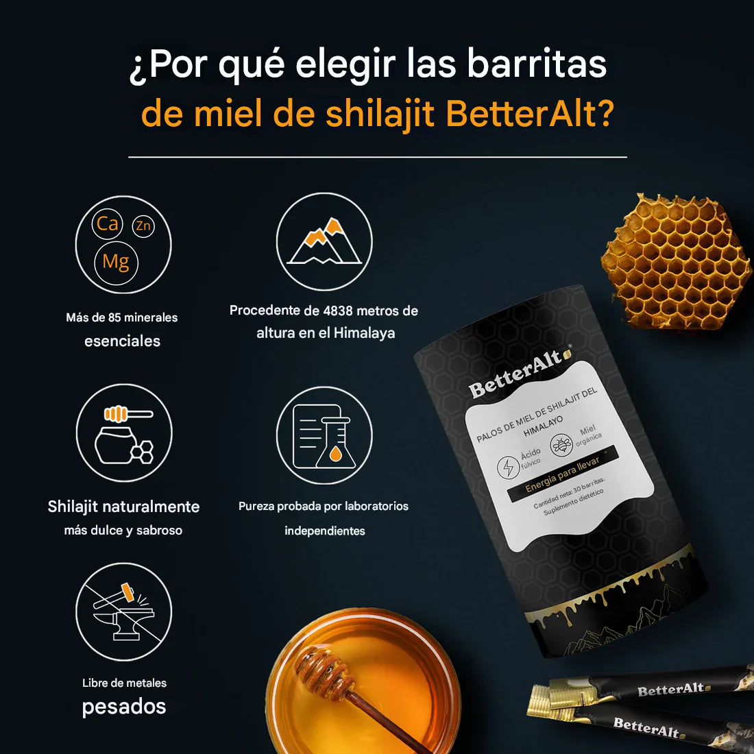 Palitos de miel pura Shilajit del Himalaya - 1 pack (30)