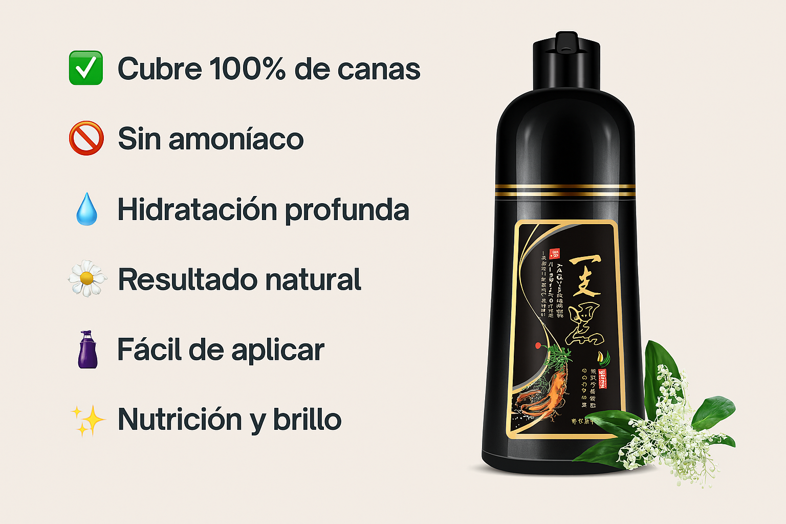 Cambia tu look en minutos - Shampoo Tinte Instantaneo Cubre Canas Natural 500 ML