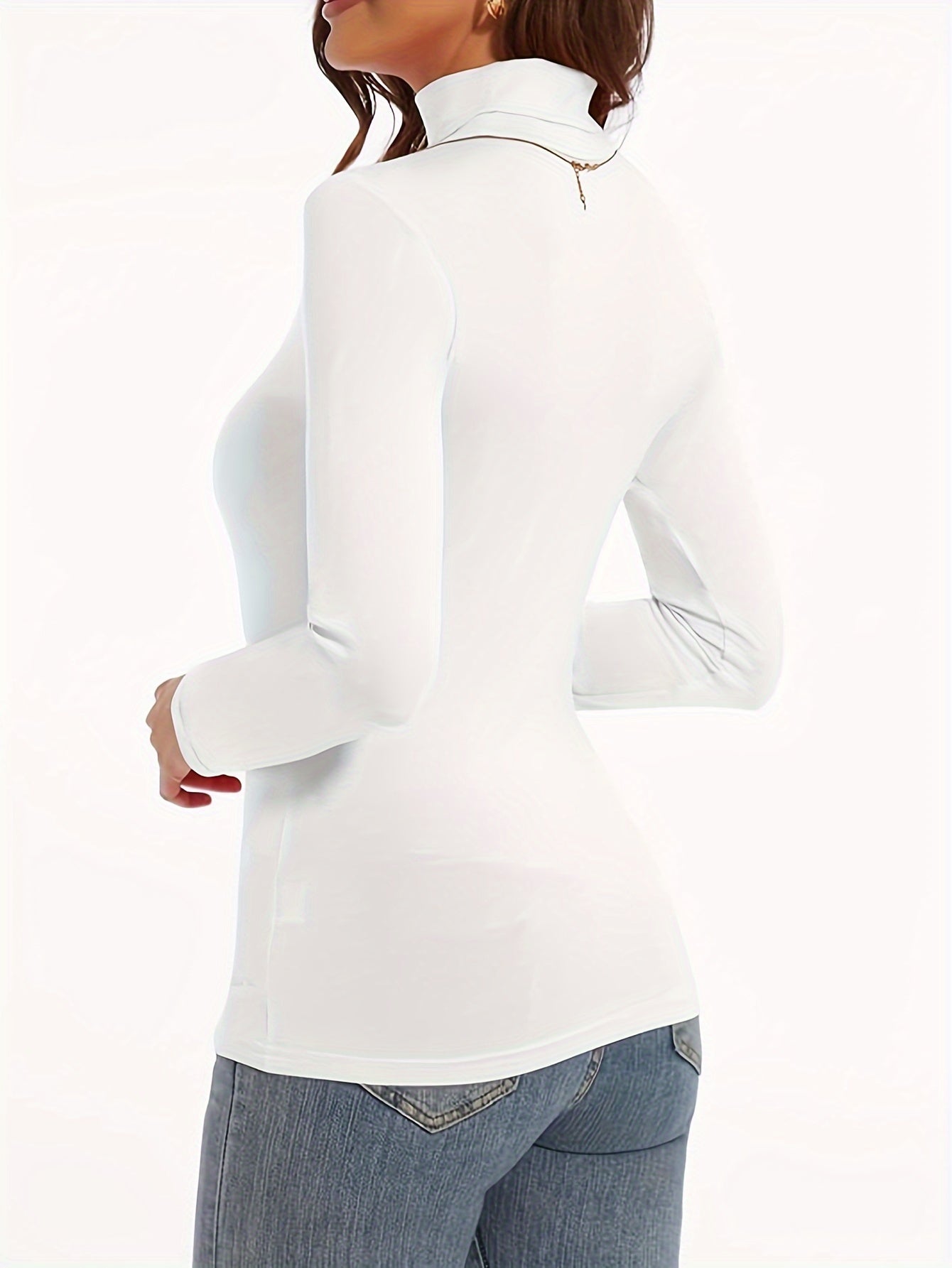 Ropa interior térmica de felpa sólida para otoño e invierno, camiseta ajustada de cuello alto de manga larga, ropa interior y lencería para mujer.