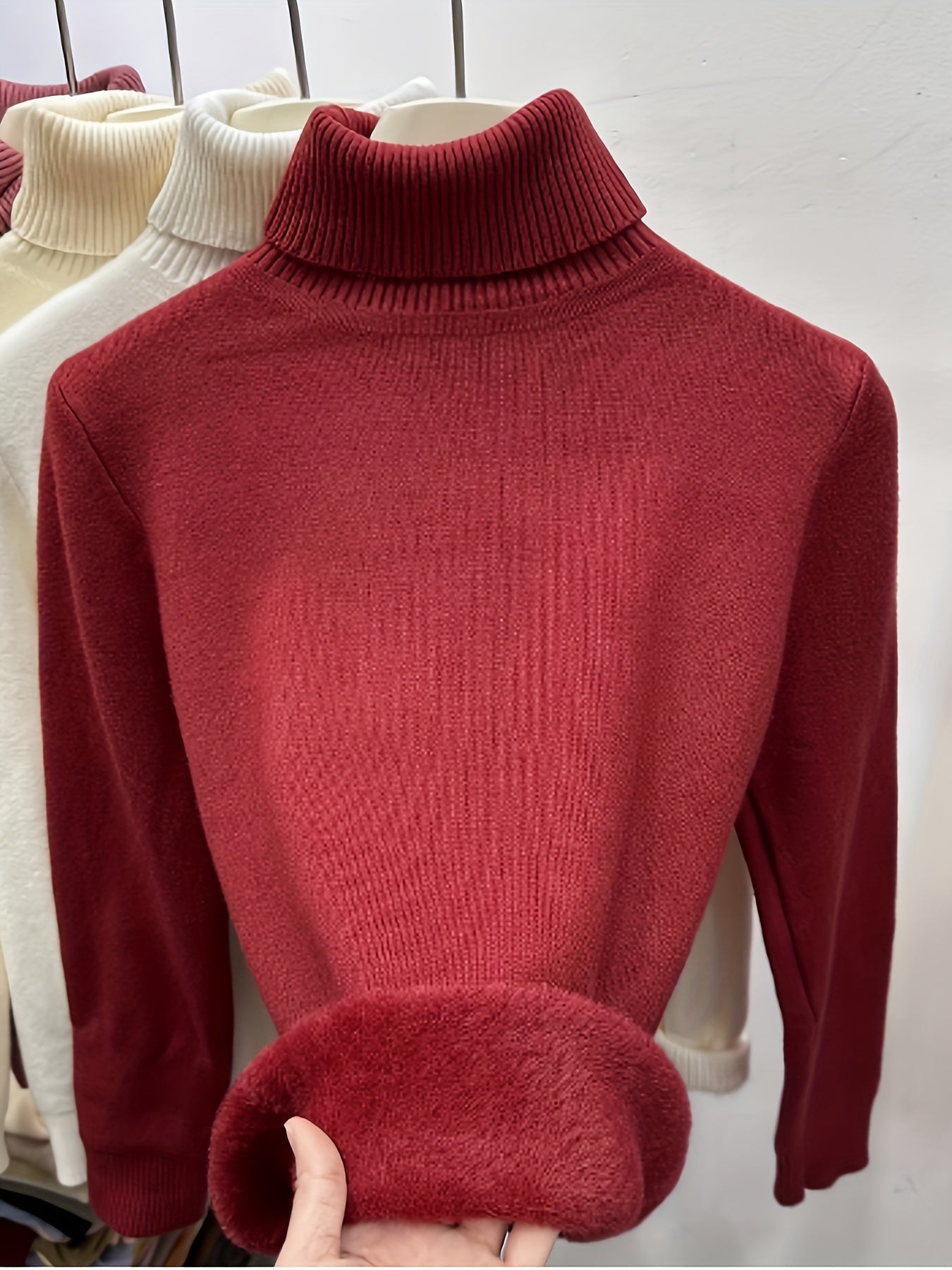 Suéter de Cuello Alto con Forro Polar para Mujer - Jersey Grueso y Tejido para Invierno, Blusa Larga Blanca con Escote Alto, Suave y Cálida para Combinar o Usar Sola