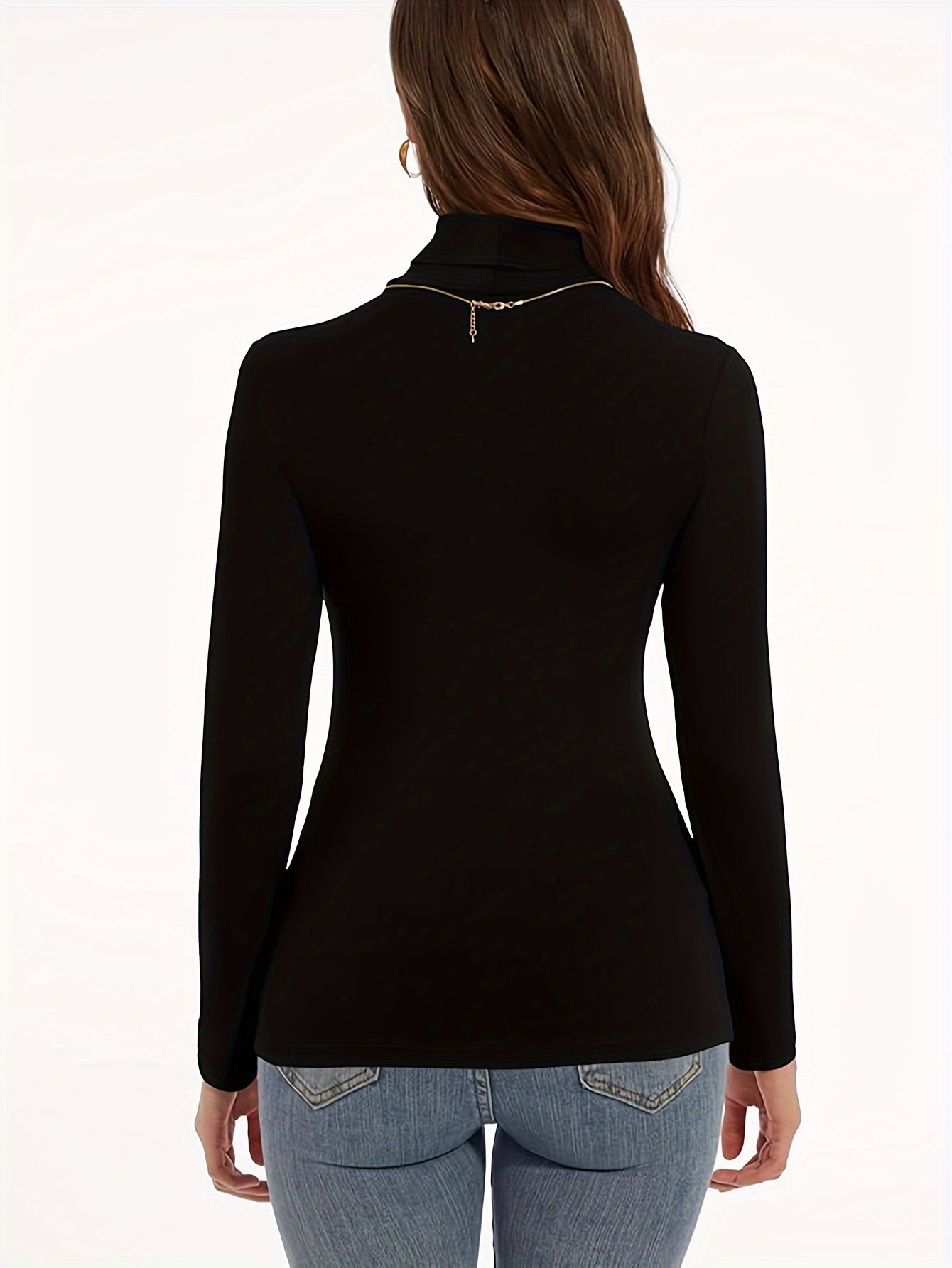 Ropa interior térmica de felpa sólida para otoño e invierno, camiseta ajustada de cuello alto de manga larga, ropa interior y lencería para mujer.