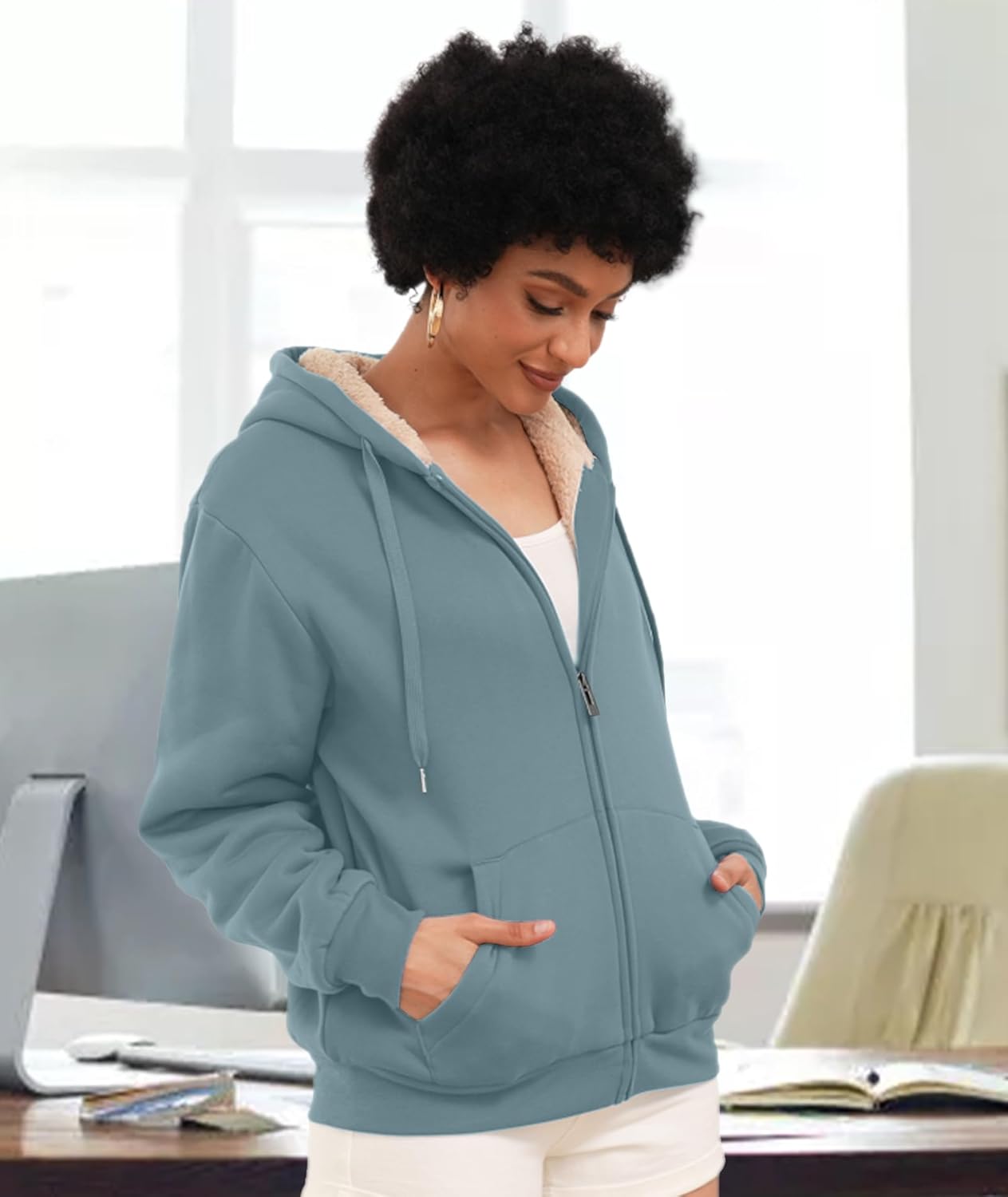 SWISSWELL Sudaderas con capucha para mujer, forro polar de invierno, con cremallera completa, forro de sherpa grueso
