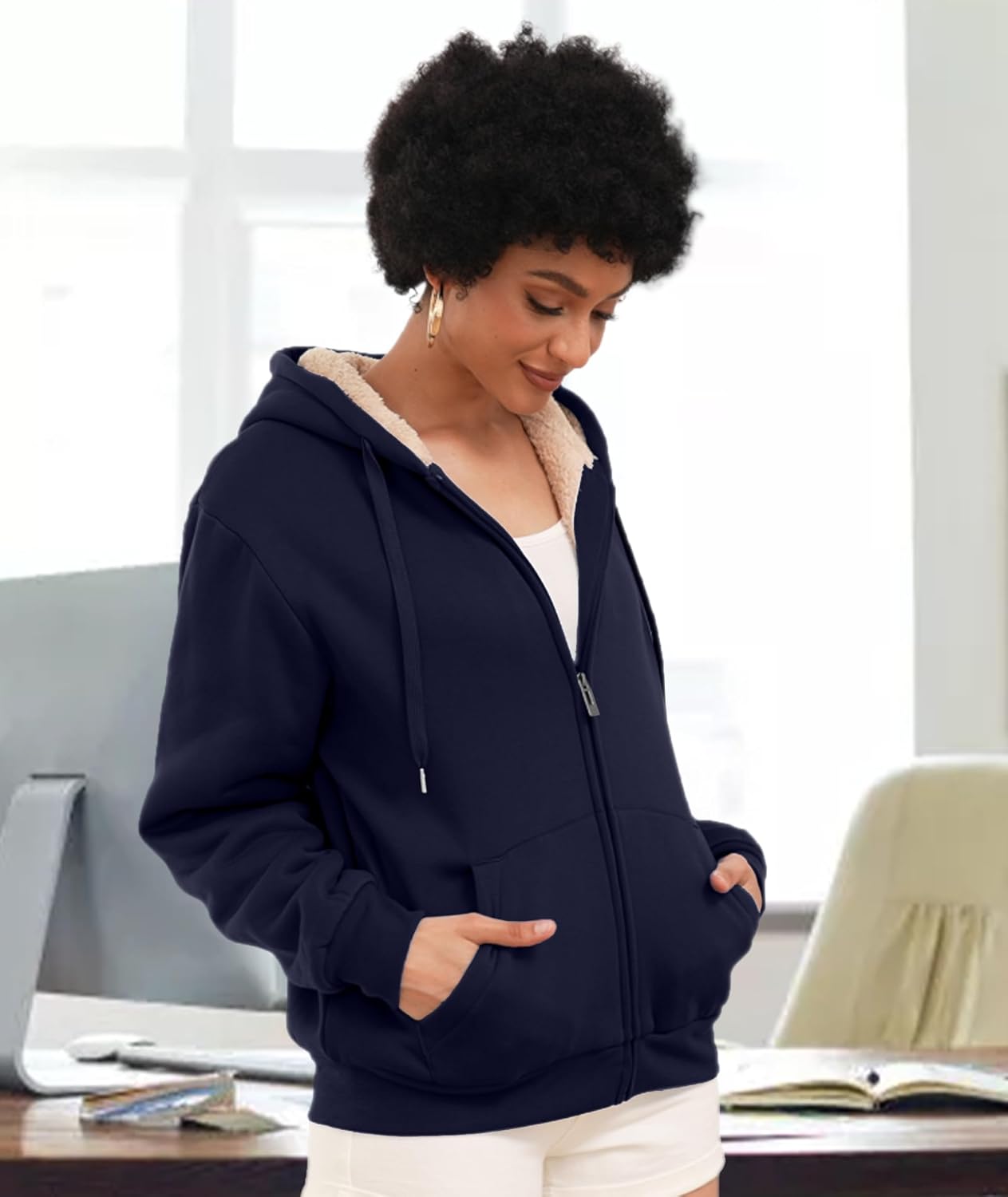 SWISSWELL Sudaderas con capucha para mujer, forro polar de invierno, con cremallera completa, forro de sherpa grueso