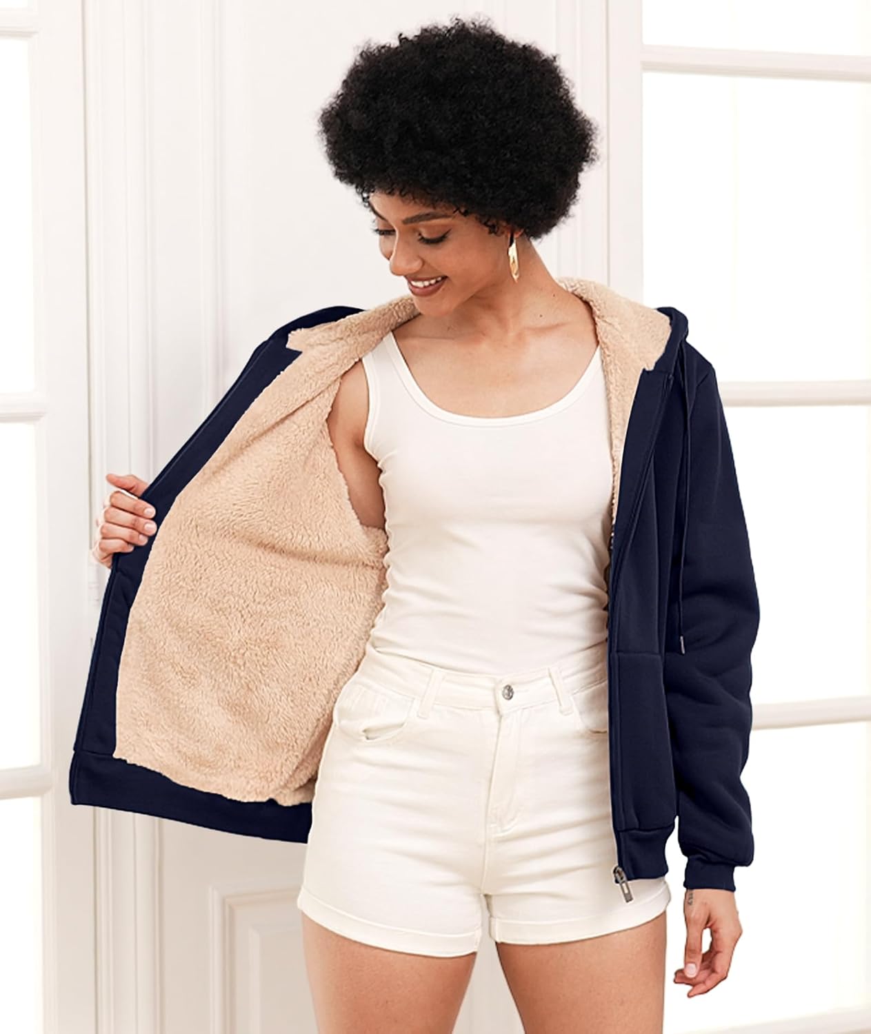 SWISSWELL Sudaderas con capucha para mujer, forro polar de invierno, con cremallera completa, forro de sherpa grueso