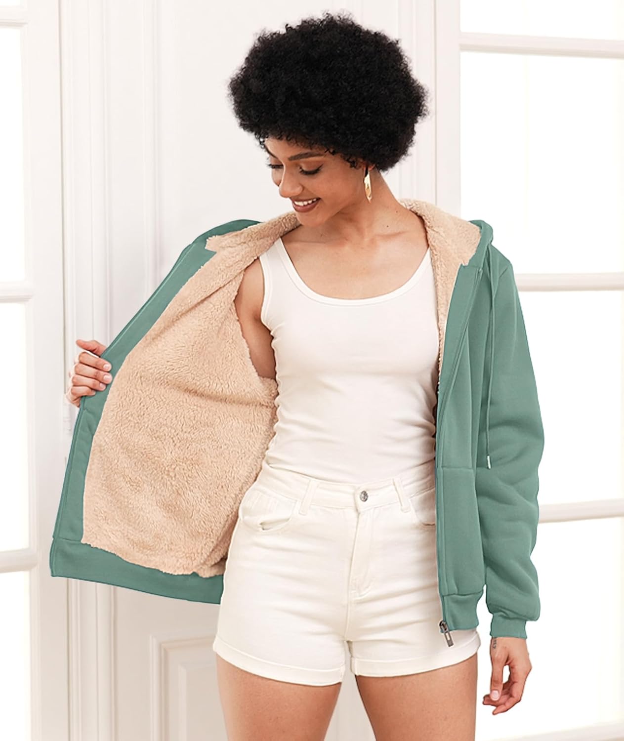 SWISSWELL Sudaderas con capucha para mujer, forro polar de invierno, con cremallera completa, forro de sherpa grueso