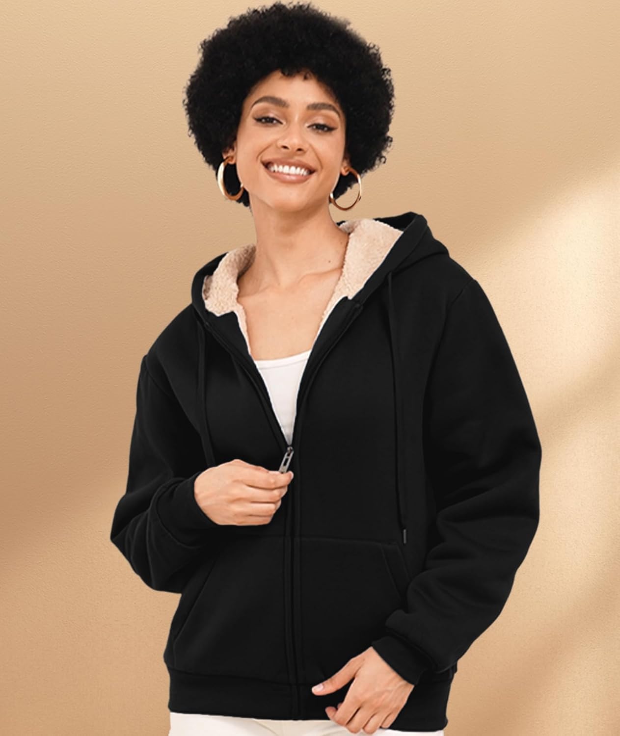SWISSWELL Sudaderas con capucha para mujer, forro polar de invierno, con cremallera completa, forro de sherpa grueso