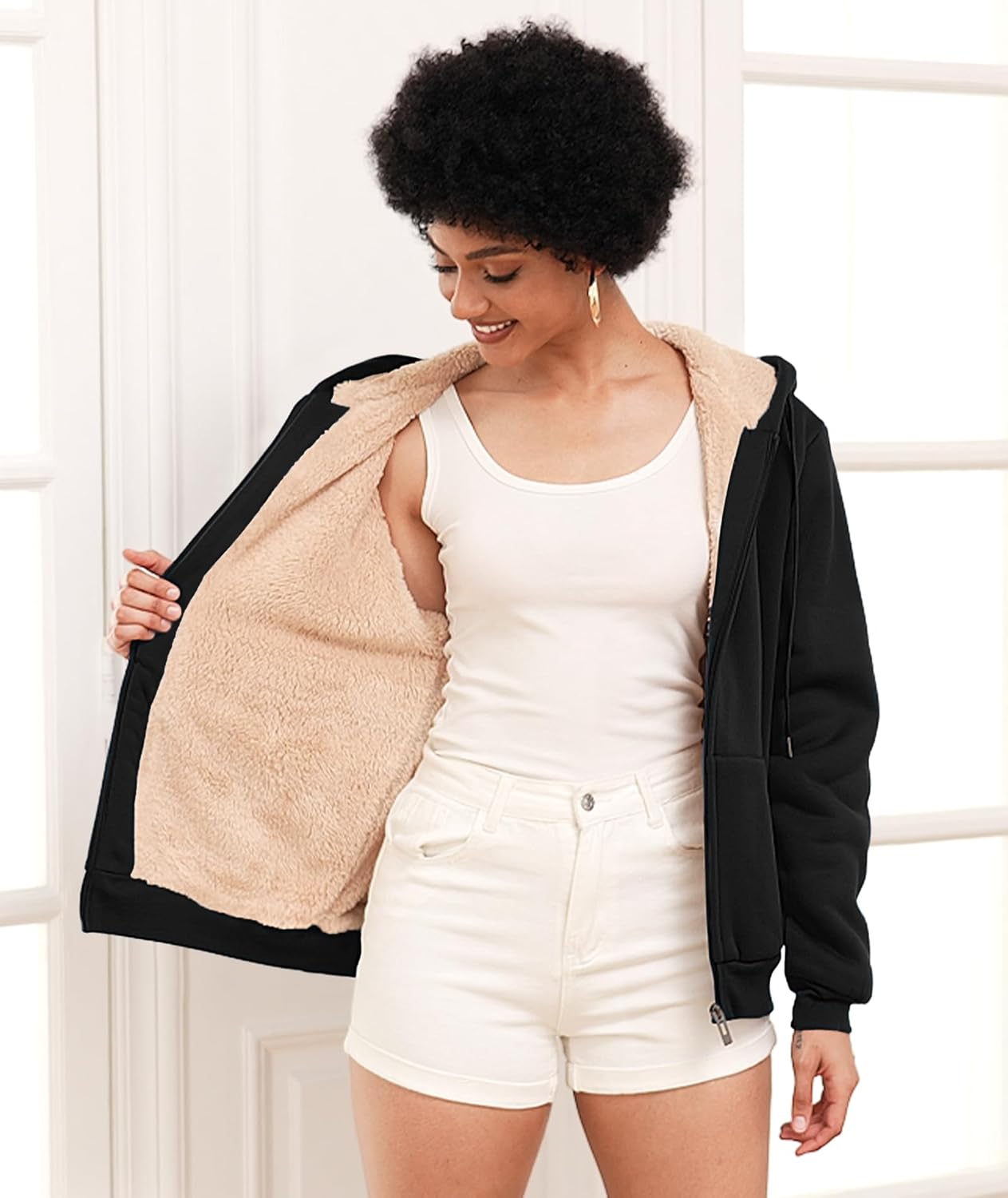 SWISSWELL Sudaderas con capucha para mujer, forro polar de invierno, con cremallera completa, forro de sherpa grueso