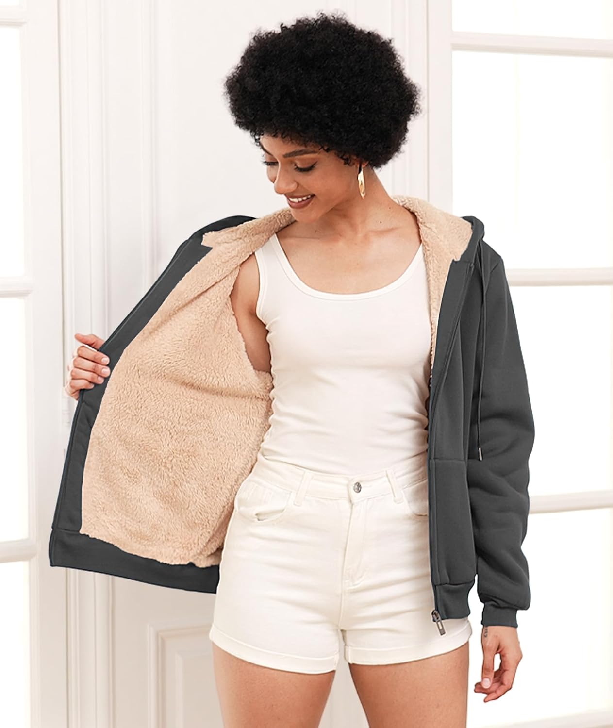 SWISSWELL Sudaderas con capucha para mujer, forro polar de invierno, con cremallera completa, forro de sherpa grueso