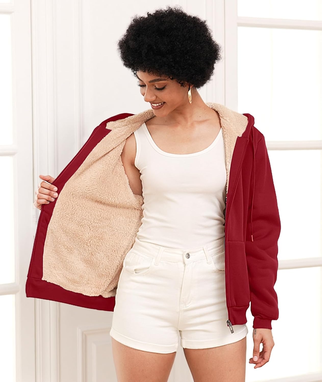 SWISSWELL Sudaderas con capucha para mujer, forro polar de invierno, con cremallera completa, forro de sherpa grueso