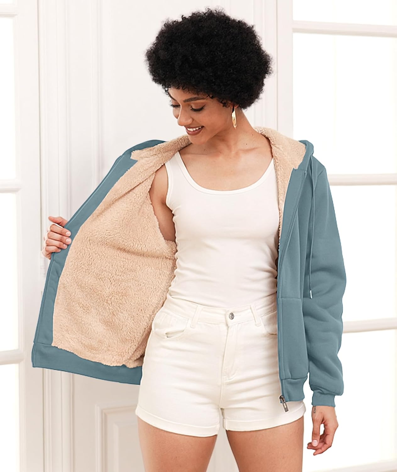 SWISSWELL Sudaderas con capucha para mujer, forro polar de invierno, con cremallera completa, forro de sherpa grueso