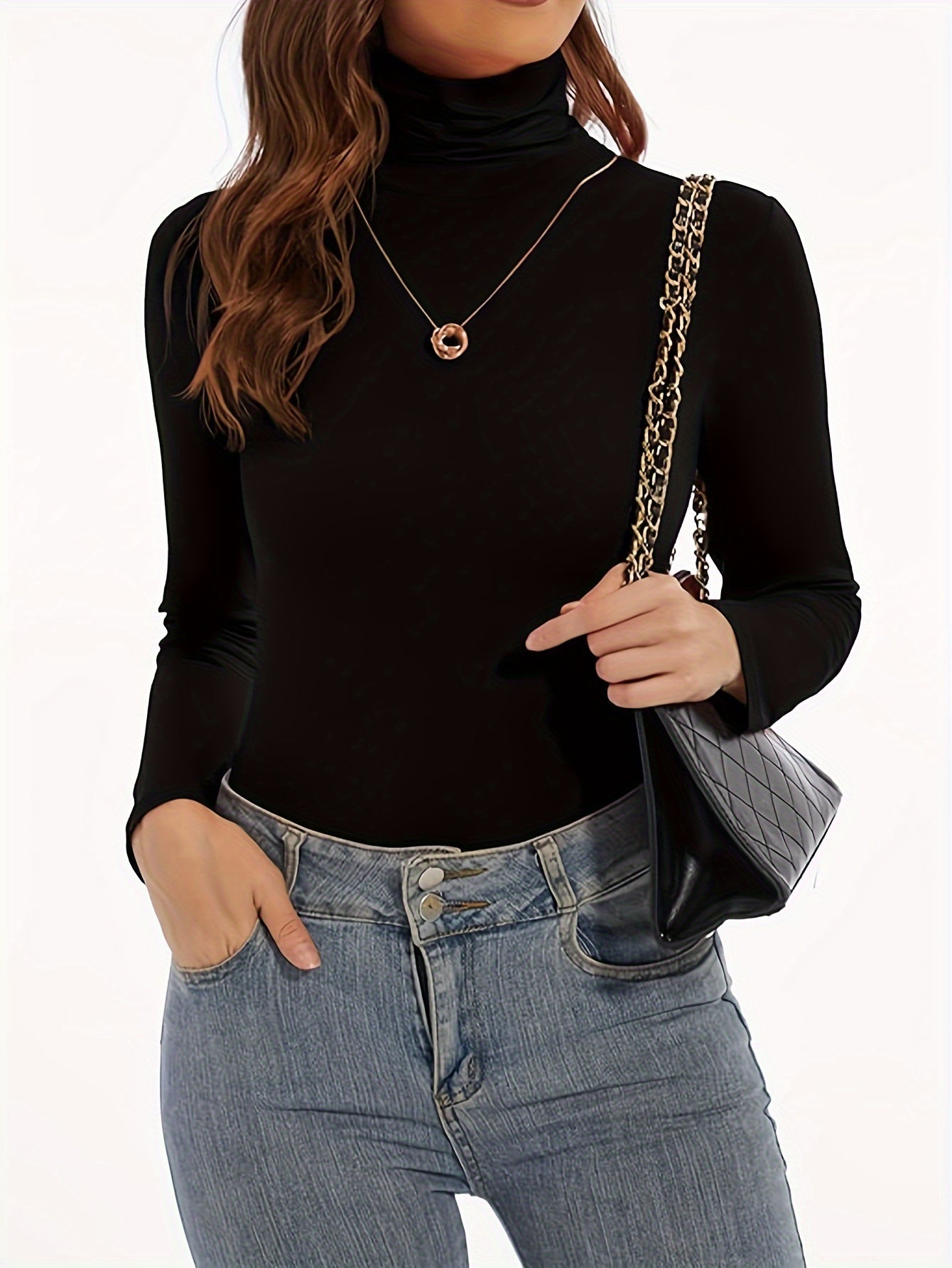 Ropa interior térmica de felpa sólida para otoño e invierno, camiseta ajustada de cuello alto de manga larga, ropa interior y lencería para mujer.