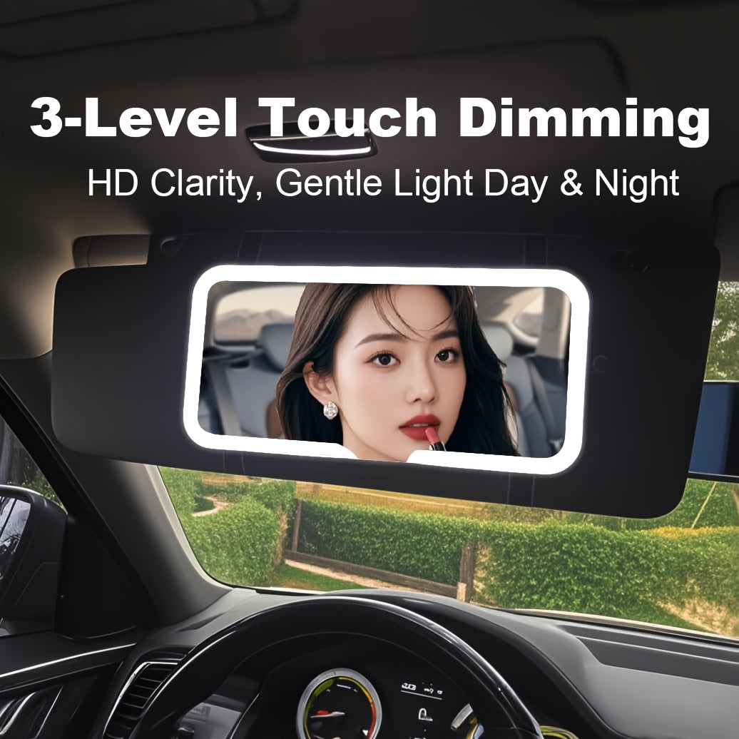 3-Niveles de Iluminación Táctil, Claridad HD, Luz Suave Día y Noche | Espejo de Vanidad Plegable Portátil para Coche con Luz LED Ajustable | Cargable por USB, Vidrio Antirrayas Duradero | Ideal para Revisar el Maquillaje, Uso Diurno y Nocturno en el Coche