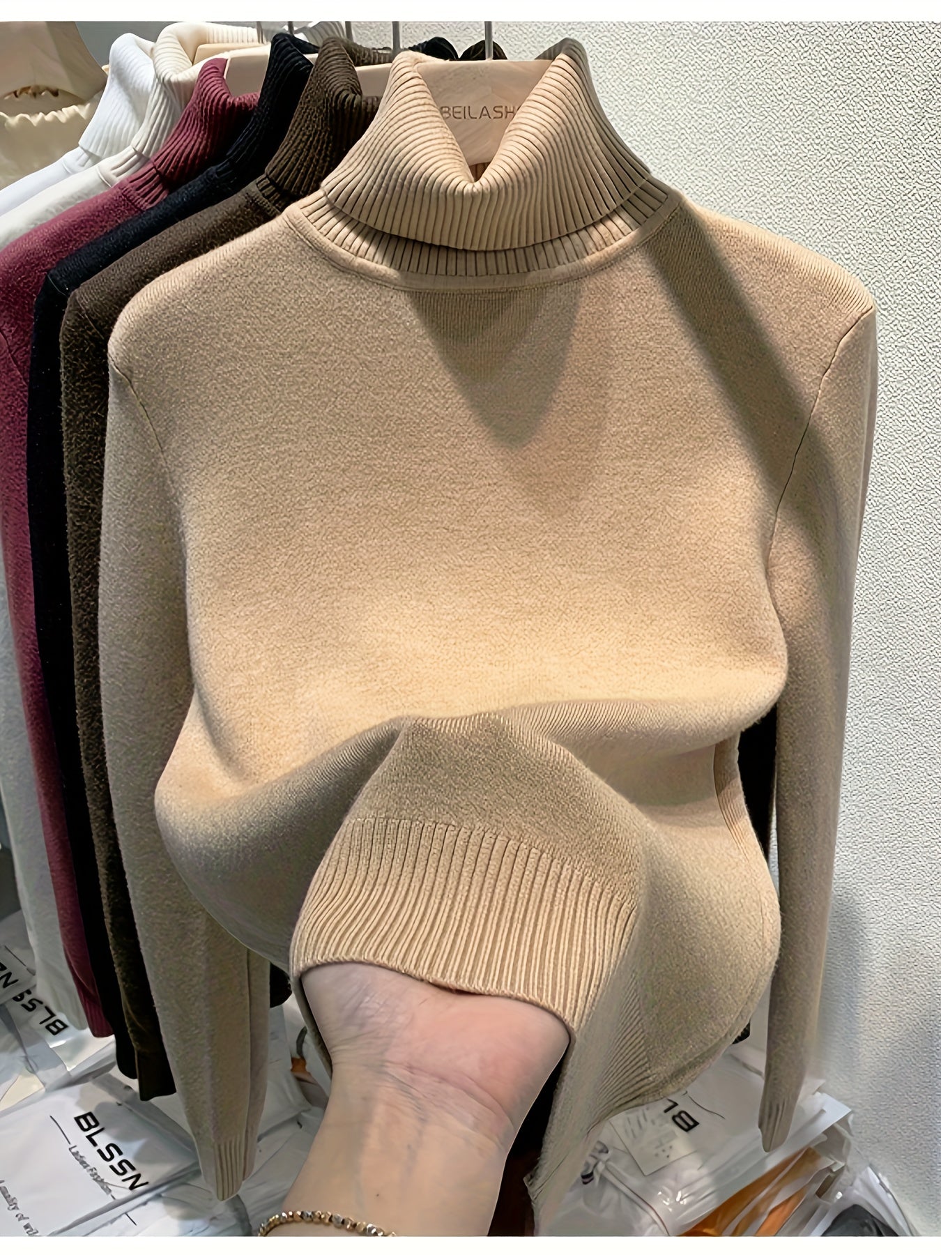 Suéter de Cuello Alto con Forro Polar para Mujer - Jersey Grueso y Tejido para Invierno, Blusa Larga Blanca con Escote Alto, Suave y Cálida para Combinar o Usar Sola