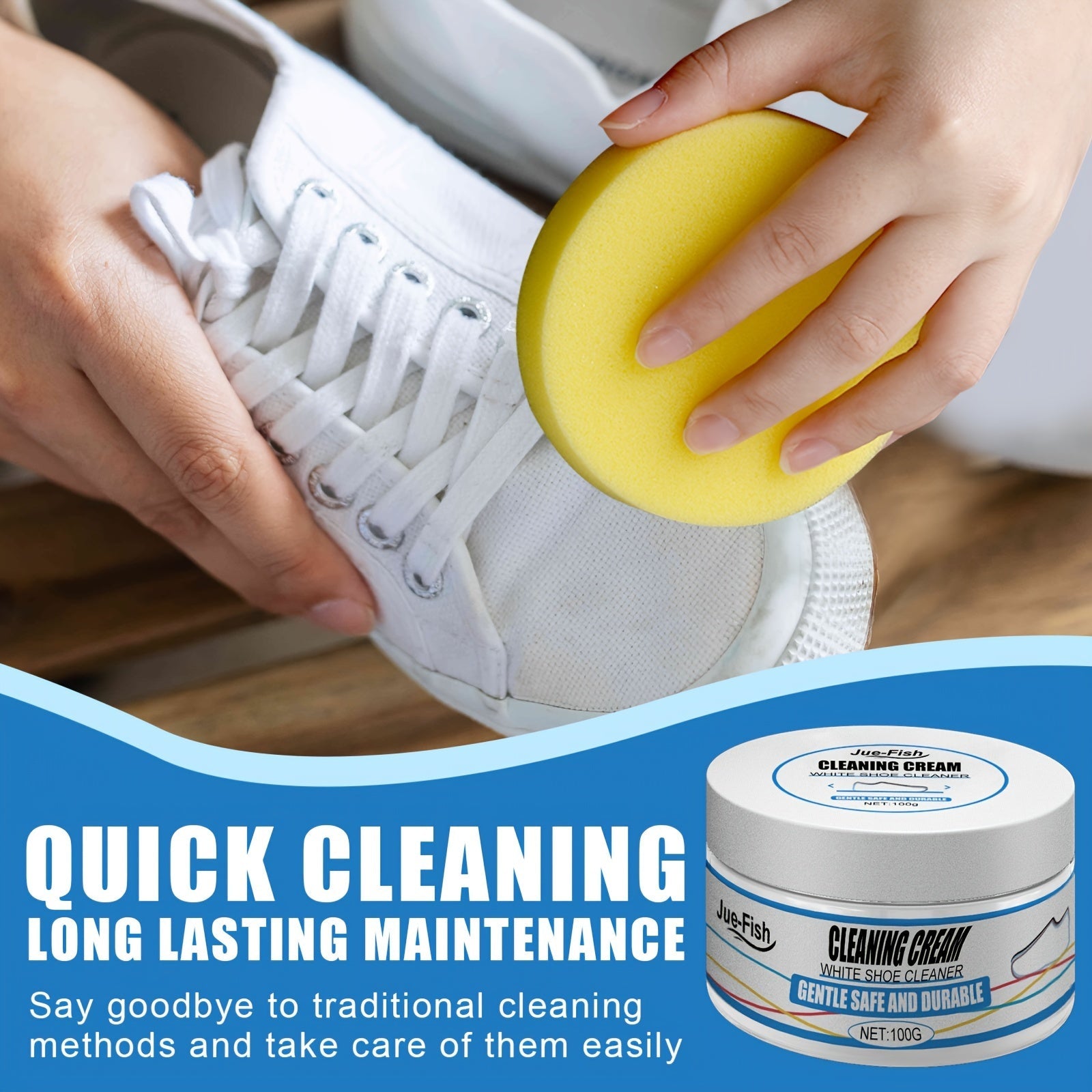Crema Limpiadora Instantánea para Zapatos Blancos - Removedor de Manchas y Blanqueador, Seguro para Zapatillas, Lona, Cuero Sintético | Fórmula Fácil sin Enjuague