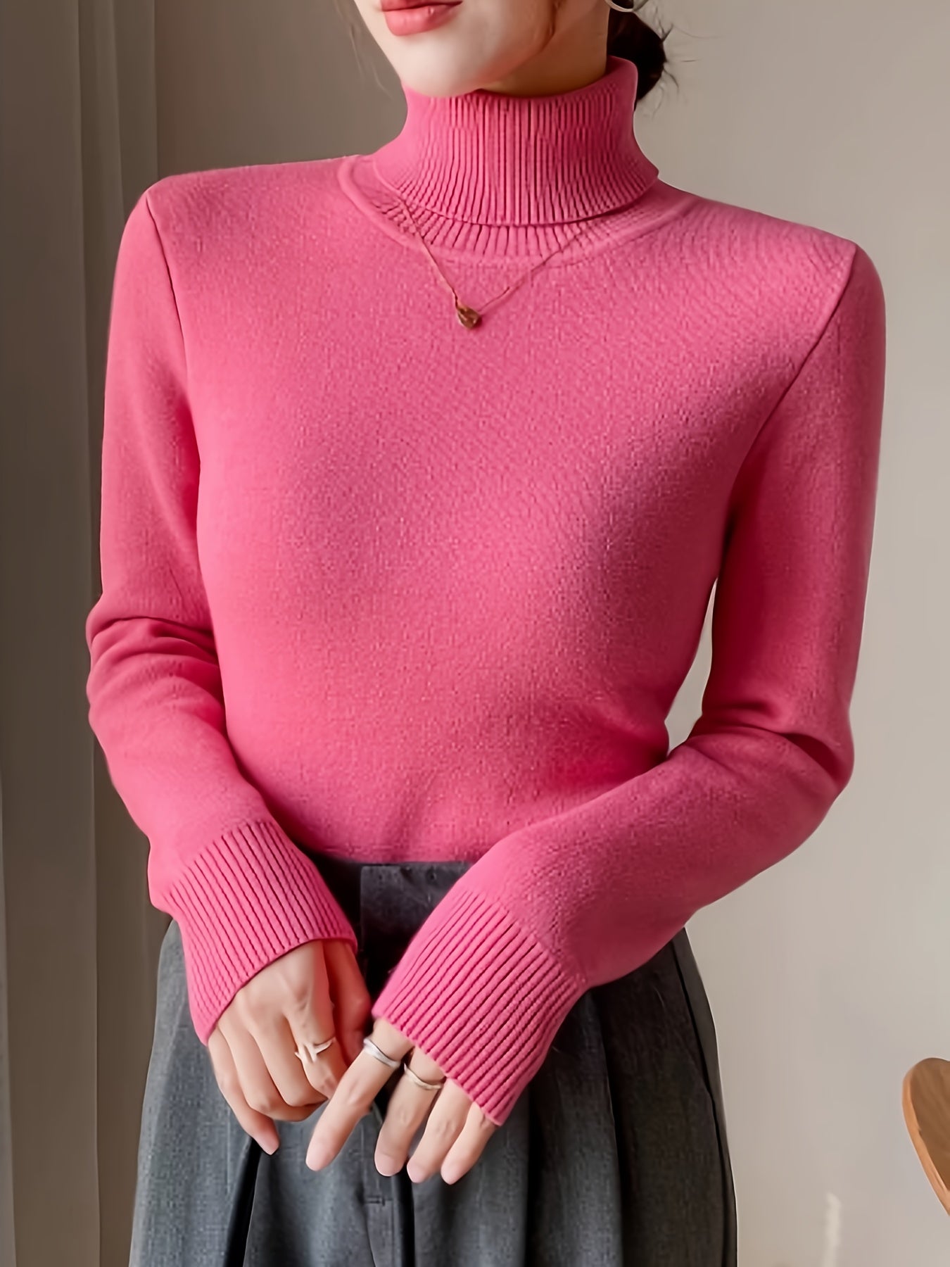 Suéter de Cuello Alto con Forro Polar para Mujer - Jersey Grueso y Tejido para Invierno, Blusa Larga Blanca con Escote Alto, Suave y Cálida para Combinar o Usar Sola