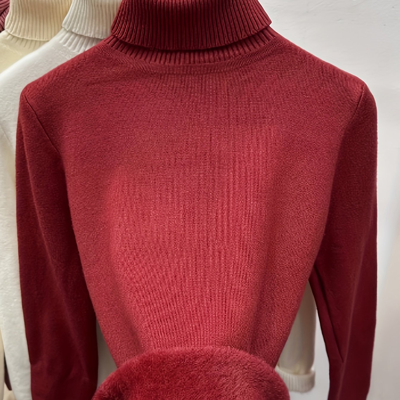Suéter de Cuello Alto con Forro Polar para Mujer - Jersey Grueso y Tejido para Invierno, Blusa Larga Blanca con Escote Alto, Suave y Cálida para Combinar o Usar Sola