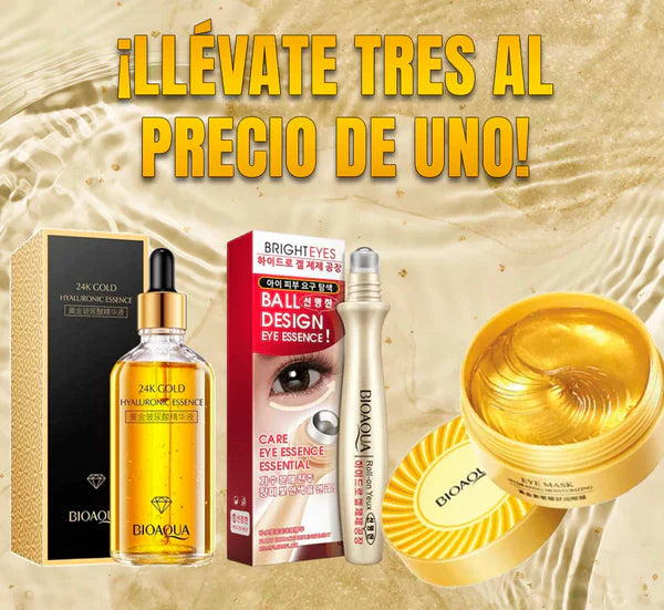 3 x 1 - COMBO ANTI EDAD Y PIEL PERFECTA: PARCHES, SÉRUM DE ORO 24K Y CONTORNO